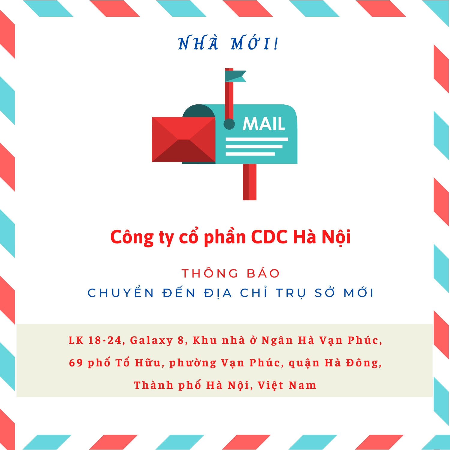 THÔNG BÁO: THAY ĐỔI TRỤ SỞ CHÍNH CÔNG TY CỔ PHẦN CDC HÀ NỘI