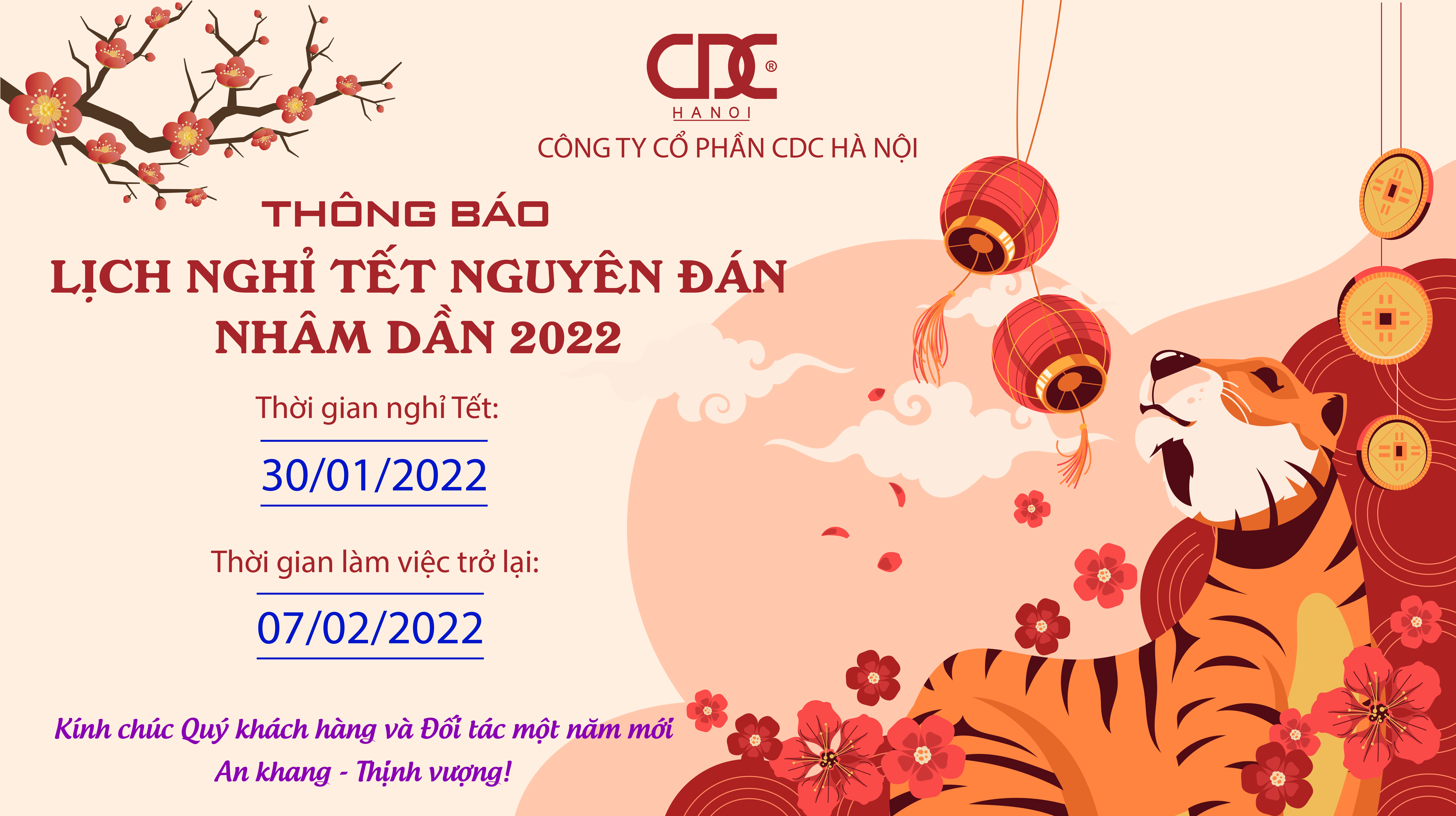 THÔNG BÁO: LỊCH NGHỈ TẾT NGUYÊN ĐÁN NHÂM DẦN 2022
